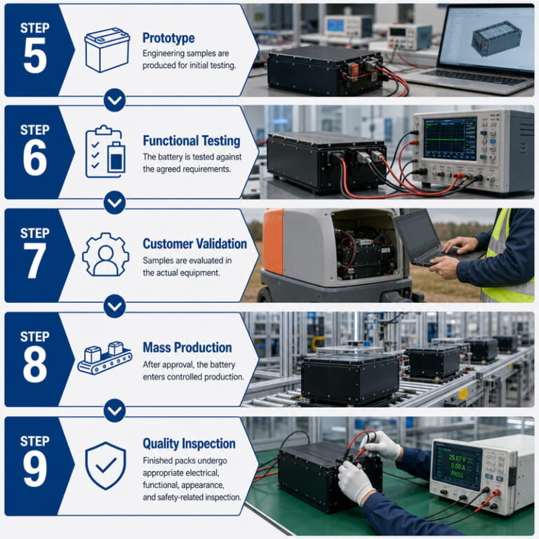 24V Battery Prototype, Functional Testing, Customer Validation, Mass Production and Quality Inspection